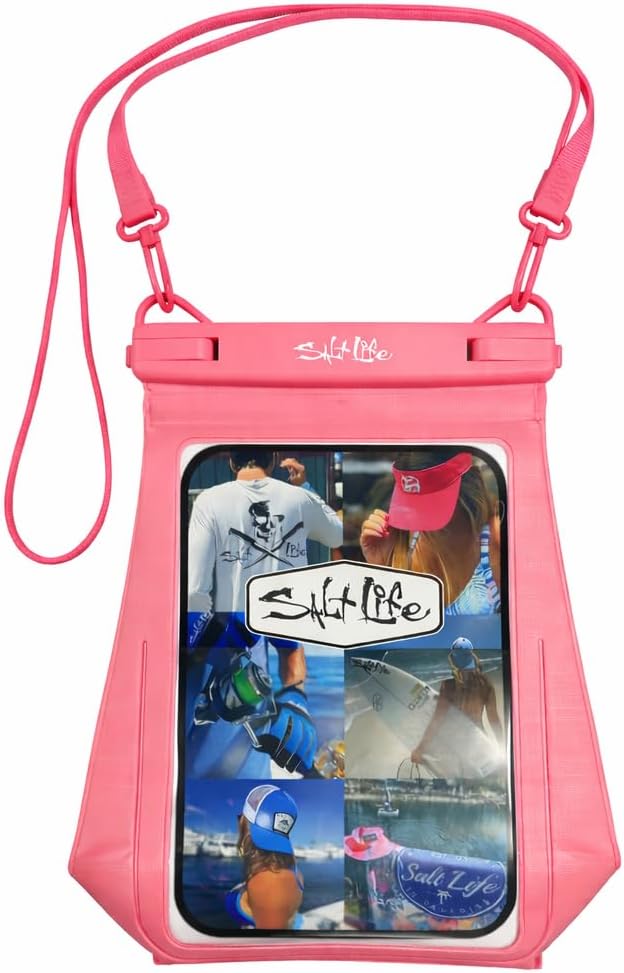 Salt Life Large Waterproof Phone Pouch Bag – IPX8 100% Waterproof Protection, Extra Storage Phone Dry Bag with Touchscreen Clear Window, Secure Seal Closure & Lanyard for Beach & Water Sports