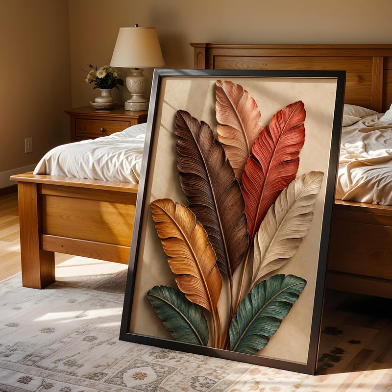 Image of NoWorries 3D Colorful Leaf Wall Painting with Frame Set of 1 | Premium Textured Botanical Leaves Artwork, Luxury Nature Wall Decor for Living Room, Bedroom, Office and Home Decoration (3d Art-17,17x25inch)