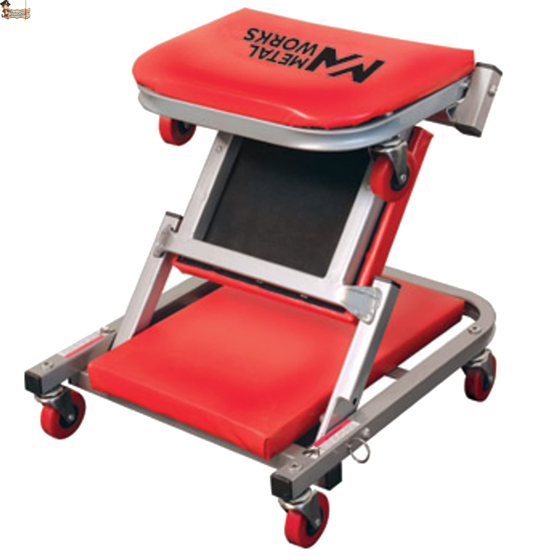 BricoLoco.com Camilla mecánico Convertible en Taburete de Montaje. Ruedas giratorias multidirección. Asiento de Montaje Acolchado. Estructura Acero.