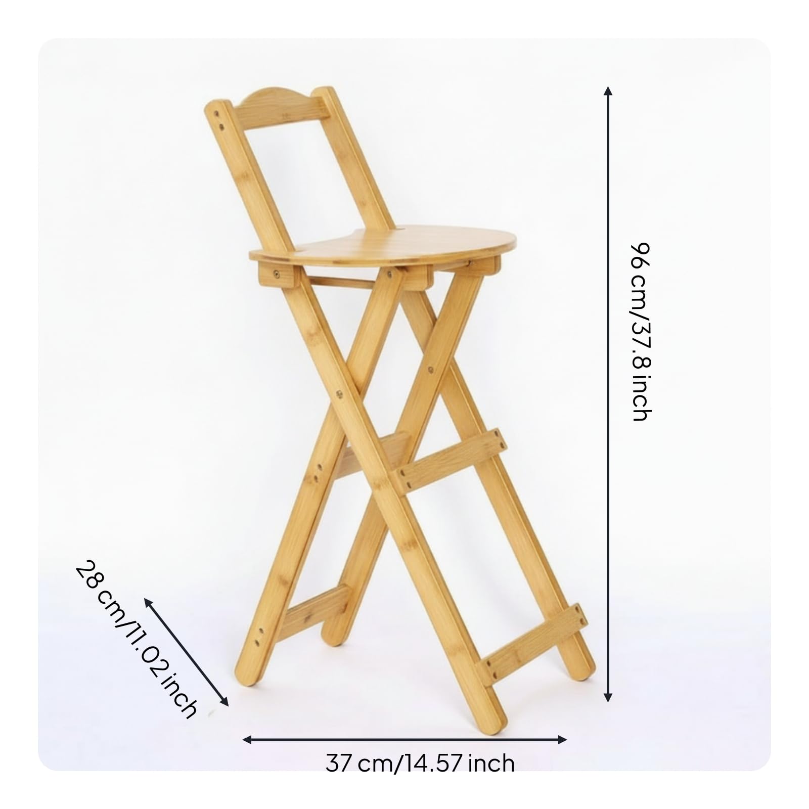 rockible Asiento Plegable para Mostrador Taburete Alto Silla de Barra Silla Plegable de Bambú con Respaldo y Plegado Totalmente Plano para Almacenaje Adecuada, Grande 96CM, Color Original