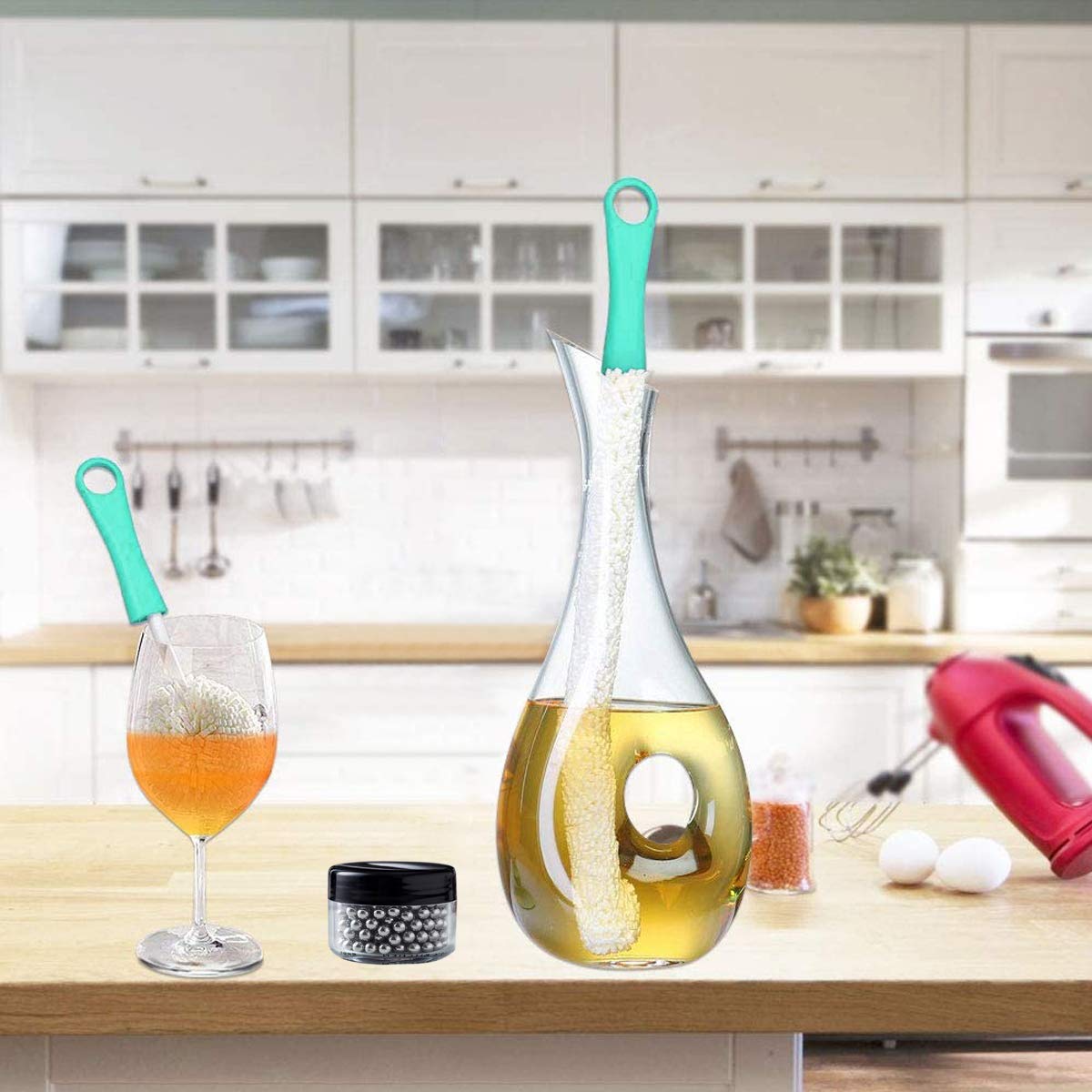 Reinigungsbürste Dekanter Bowl, Reinigung Vasen Karaffe Glasgefäße, Dekantier Glasreinigungsbürsten für die Reinigung schwer erreichbarer Bereiche wie Wein Champagnergläser Babiesflaschen