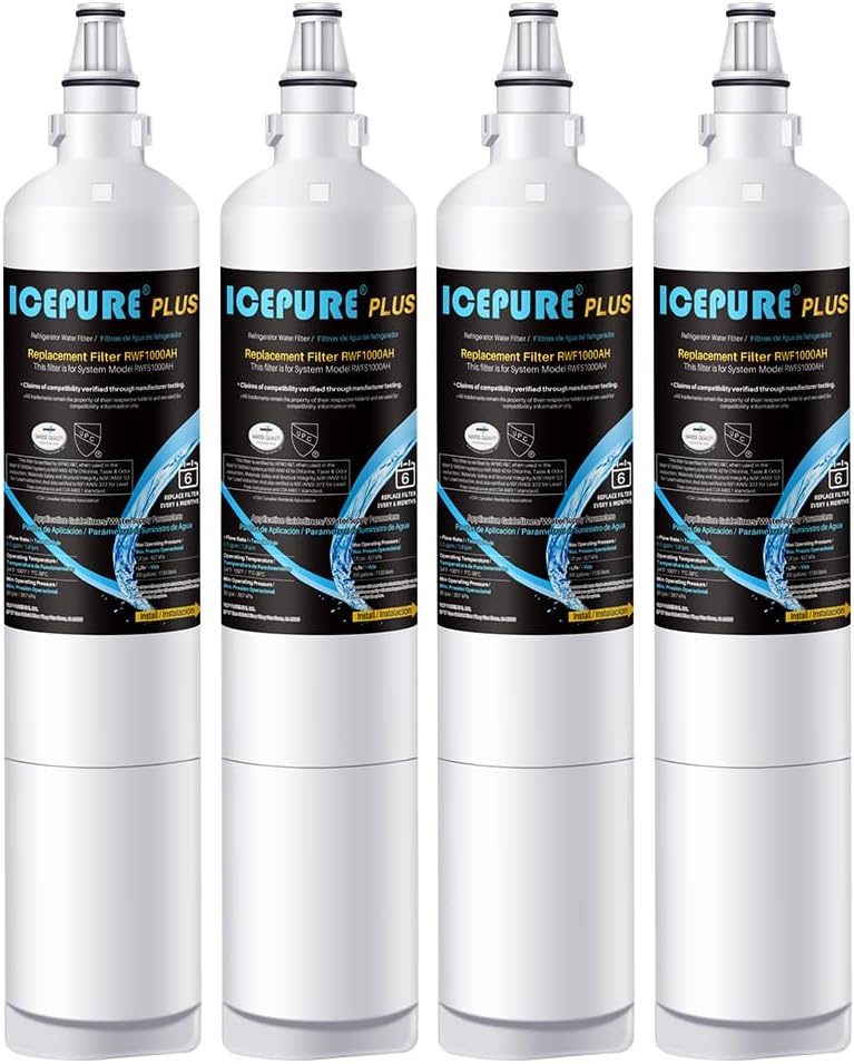 ICEPURE PLUS 5231JA2006A NSF/ANSI 53&42 Certified Refrigerator Water Filter Replacement for LG LT600P, Kenmore 46-9990, 5231JA2006B, 5231JA2006E, LT600P-B, 469990, FML-2, LFX25975ST, LFX25960ST, 4PACK