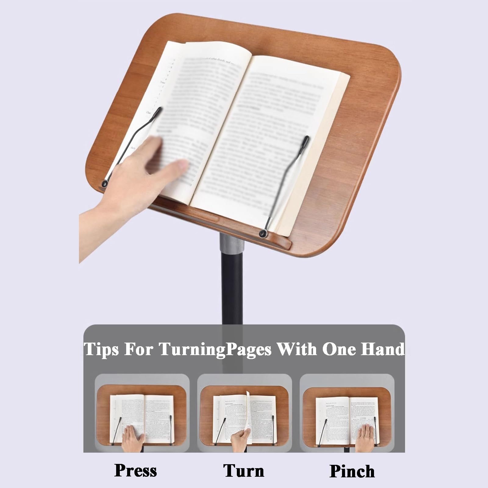 Générique Pupitre de Lecture réglable avec Pinces à Pages, Base Robuste pour Livres, partitions et Recettes, Hauteur 50-130 cm, idéal pour étudier et pour la Maison