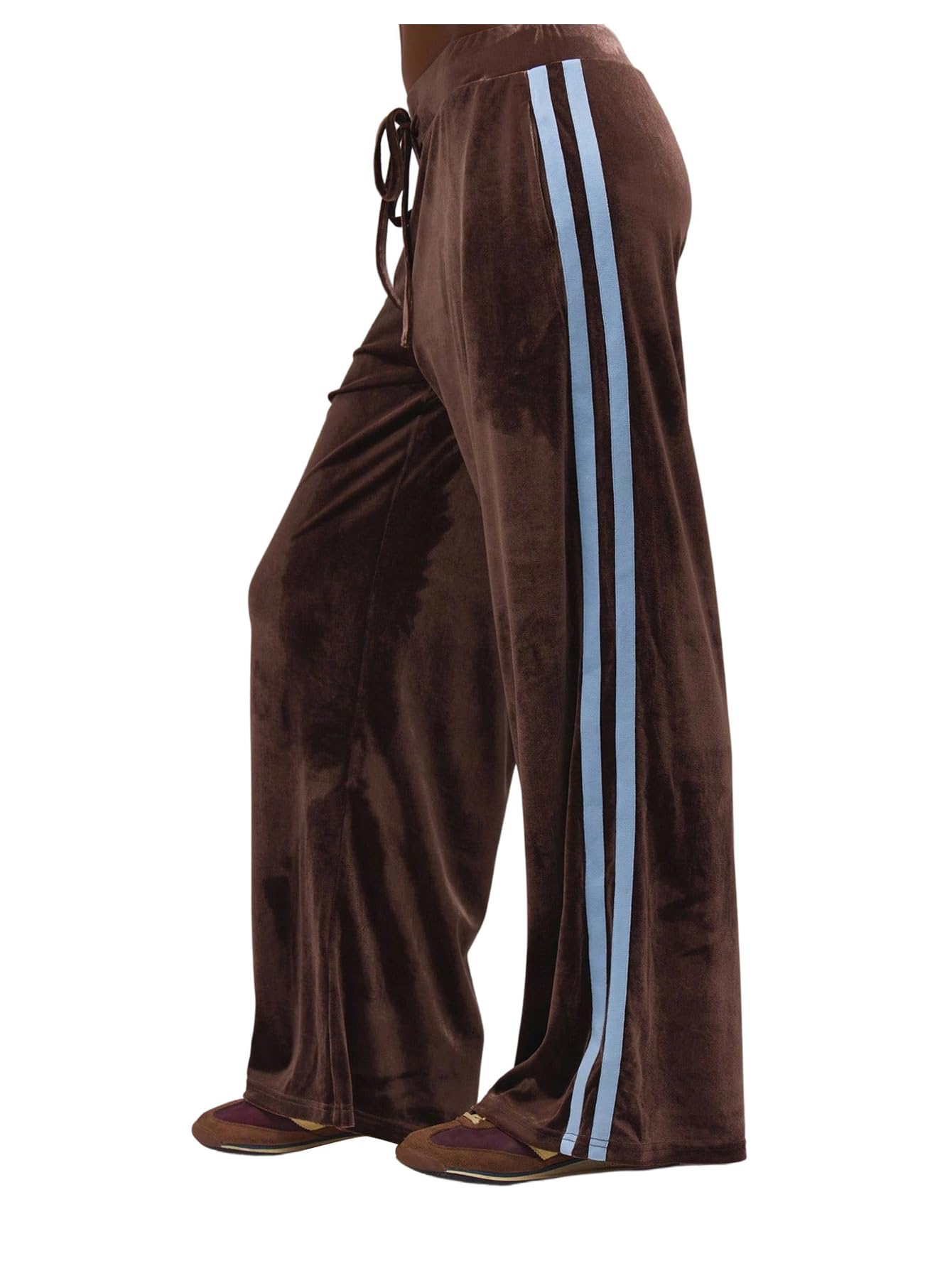 GORGLITTER Womens Wide Leg Sweatpants Side Striped Drawstring Waist Velvet Pants