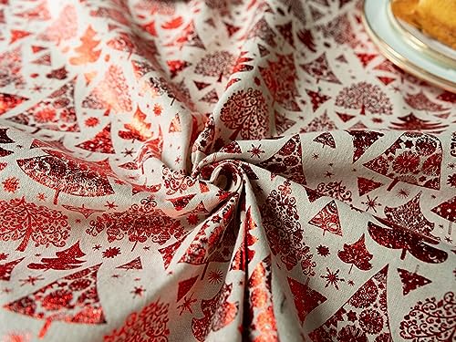 Nappe rouge imprimé sapin de Noël lin 140x260cm table anti-tache - 5