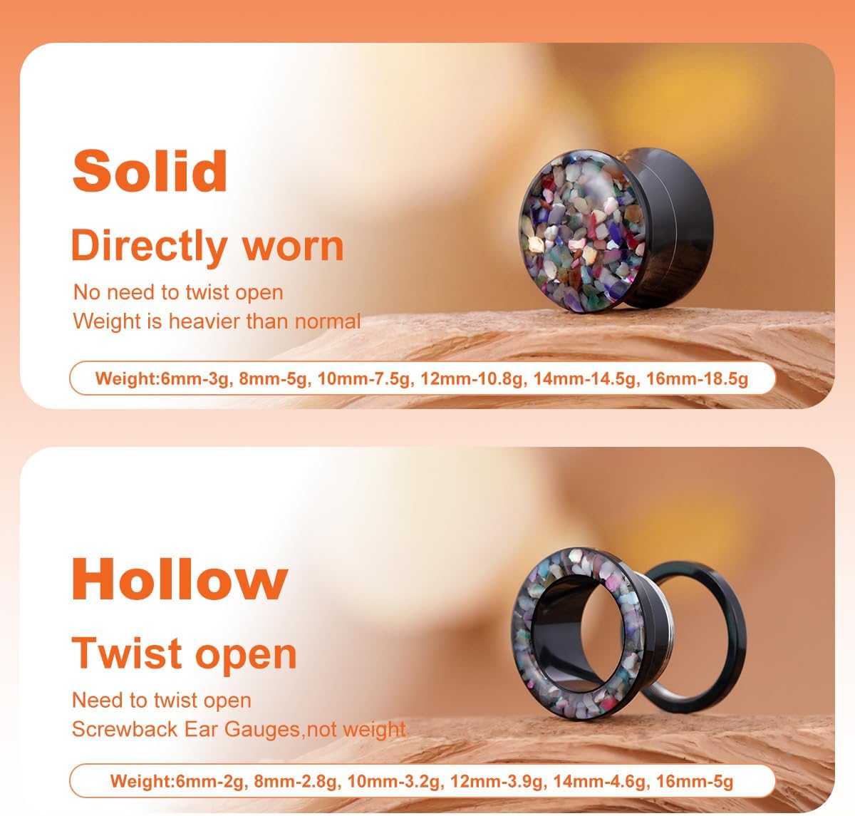 4PCS Shiny Glitter Resin Gauges Stainless Steel Ear Tunnels and Plugs Light blue Green Pink and Dark brown Glitter Colorful Ear Gagues Screw Fit Expander Stretcher Piercings