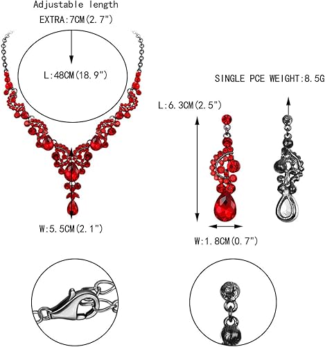 Miniatura 5 de Ever Faith - Conjunto de collar y aretes de lágrima con cristales de diamantes de imitación para novia, ondas florales