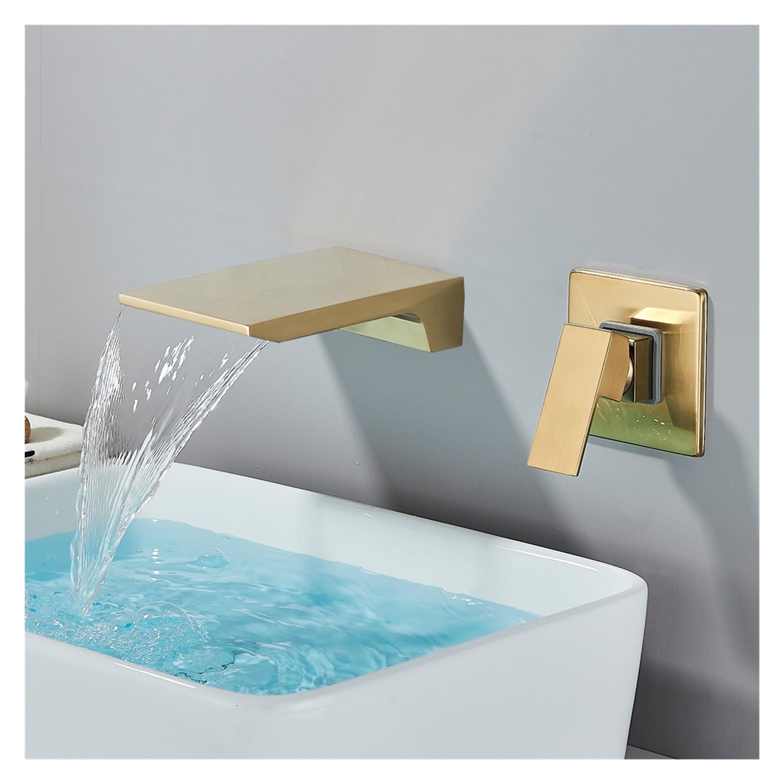 Mitigeur double trou lavabo salle de bains chrome et or à bec cascade