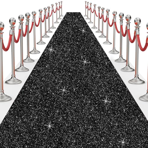 Glitter Carpet Runner for Party 2.6 X 30 ft Glitter Non-Woven Fabric, Carpet Rug for Event, Aisle Runway Runner for Wedding Ceremony, Movie Theme Party Decorations (Glitter Black, 2.6FTx30FT)