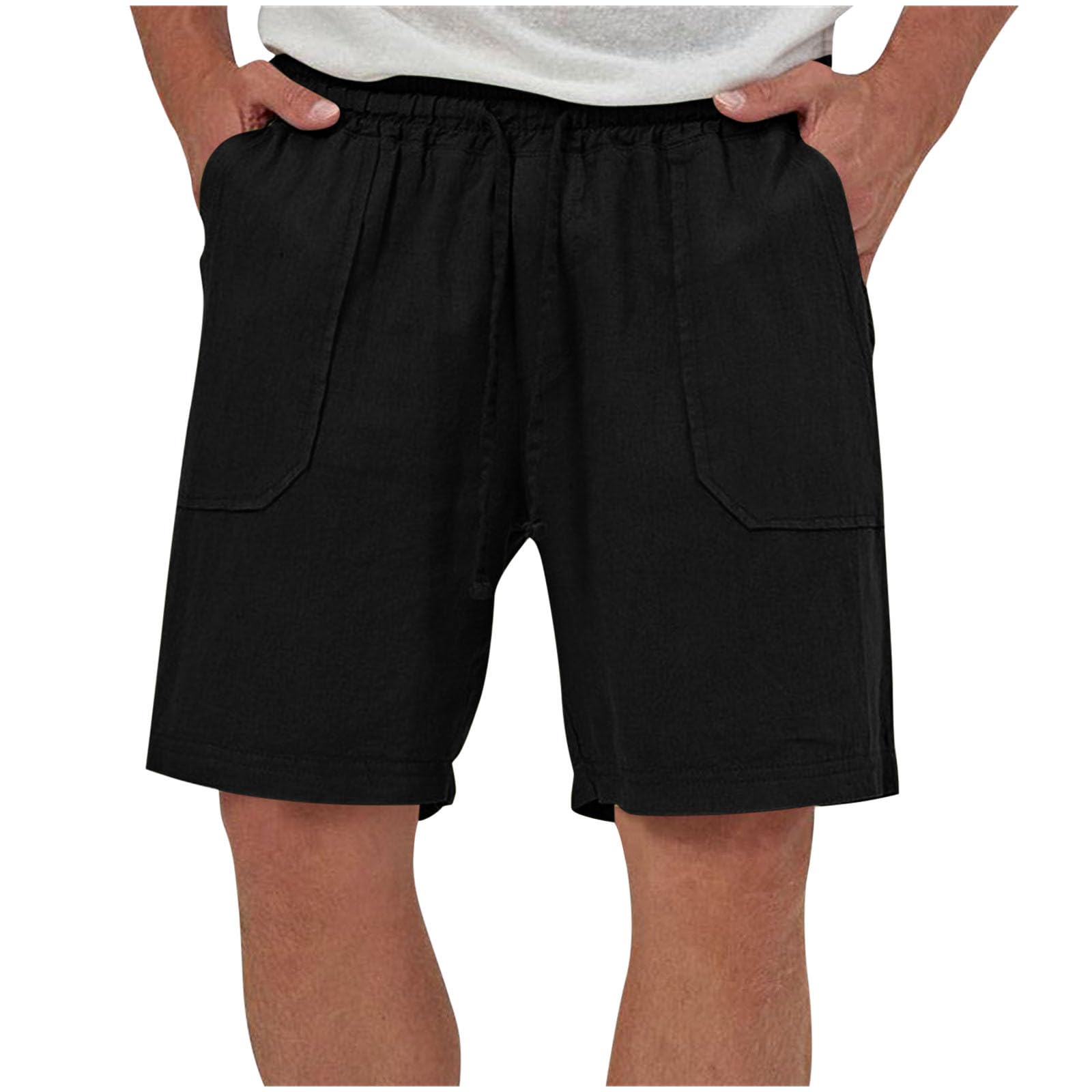 Guhmomh Shorts Herren Sommer Baumwolle Kurze Hosen Leinenhose Kurz Freizeithose Sporthose Baggy Sommerhose Leicht Bermuda Jogginghose Atmungsaktiv Leinen Strand Laufhose Freizeit Wanderhose Schwarz L