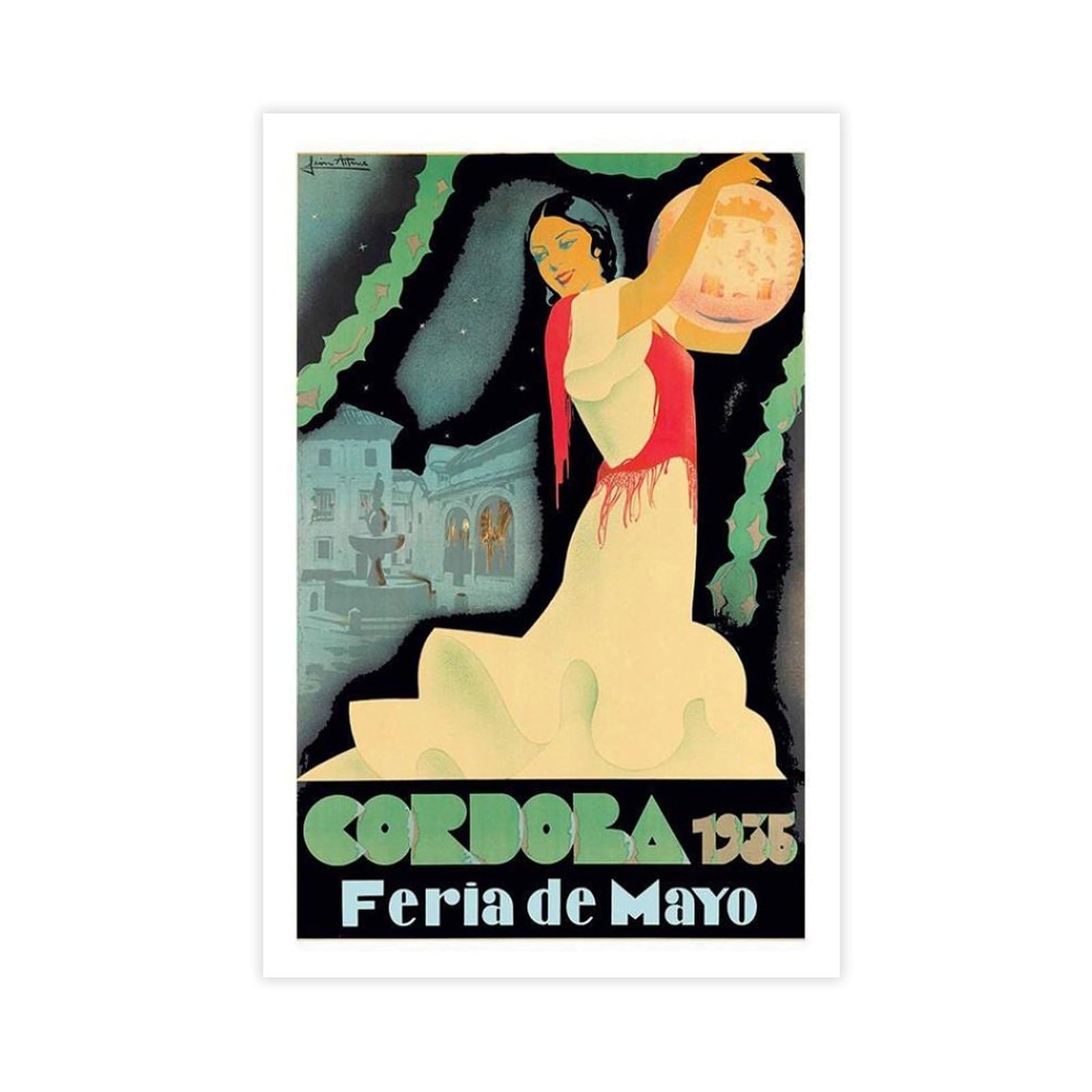 Poster su tela, motivo: Cordoba May Festival, Spagna, stile vintage, 1935, decorazione artistica da parete per camera da letto, ufficio, 60 x 90 cm