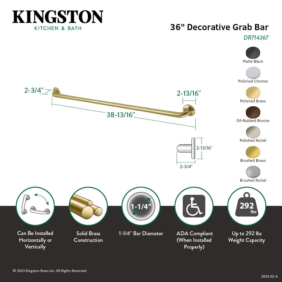 Kingston Metropolitan Decor - Maniglione in ottone con diametro esterno 1,25 cm, DR714362