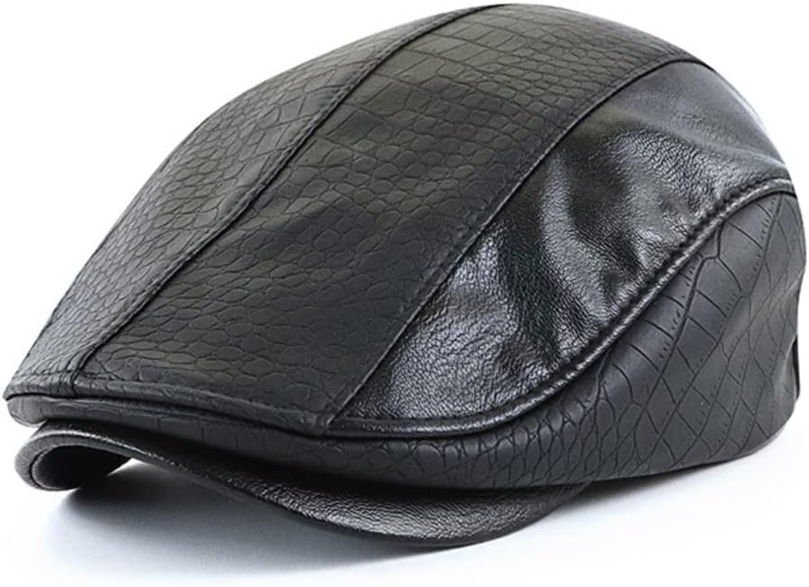 Mens Ivy Cap PU Leather Newsboy Hat Adjustable Beret Caps Classic Golf Flat Cap Gatsby Driving Fishing Hat