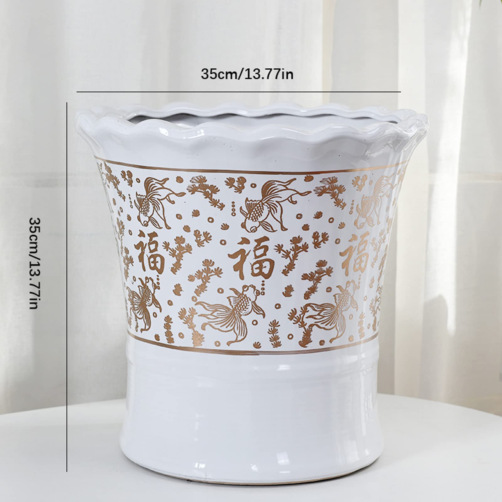 Vasi da Giardino Vasi per fioriere in Ceramica da 13,77 Pollici, Grandi vasi da Fiori con Foro di drenaggio, Stile Cinese con Decorazioni per la casa con Motivo a Pesci Rossi