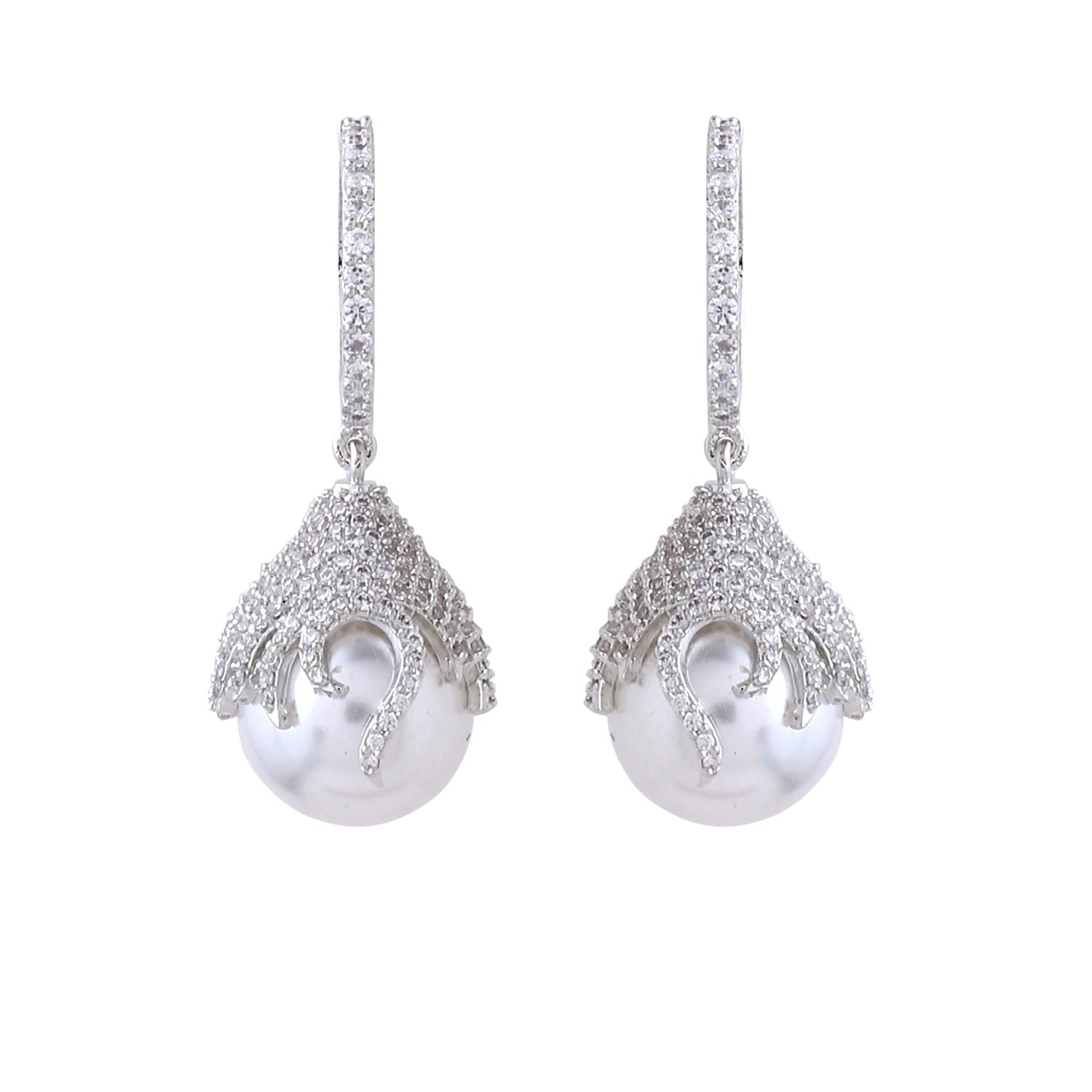 Yellow Chimes Earrings for Women and Girls American Diamond Drop | Silver Tone White AD Stone Pearl Drop Earrings | Birthday Gift for girls and women Anniversary Gift for Wife (B0C6LXHT2S) Amazon Price History, Amazon Price Tracker
