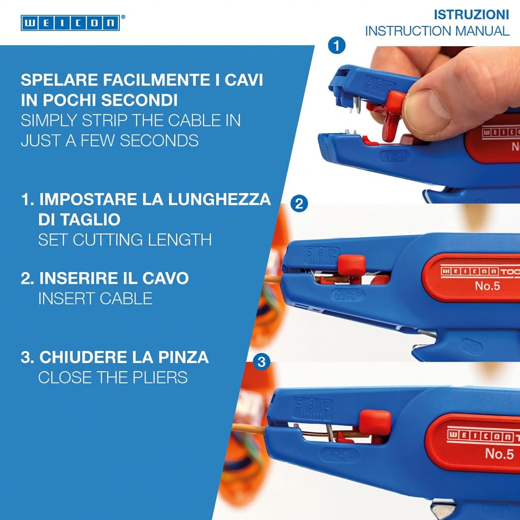 WEICON TOOLS Spelafili Automatico 0,2-6 mm² con Taglierina Laterale 2 mm