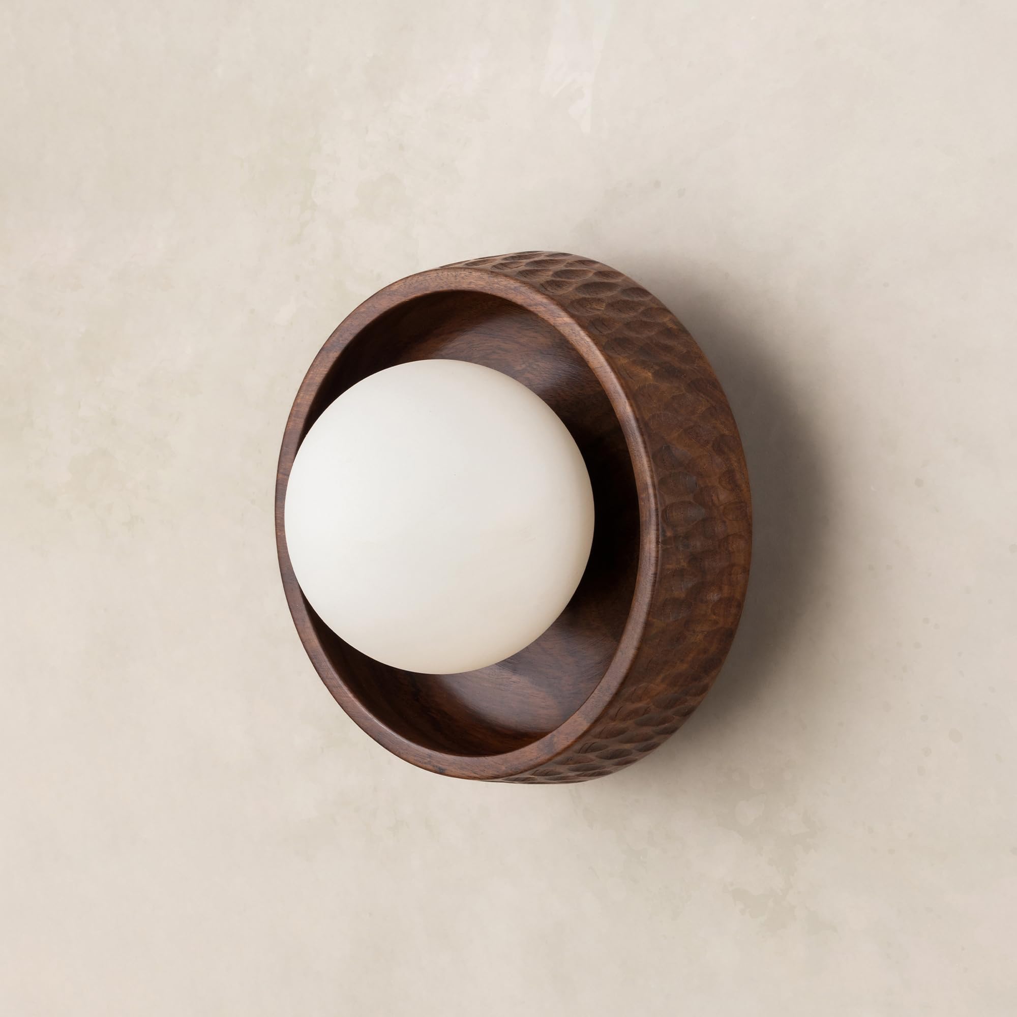 Orba Wooden Wall Lamp | Sheesham Wood Round Sconce Light | Minimalist Decorative Wall Lighting for Living Room, Bedroom, Hallway | Warm Ambient Glow-image-47