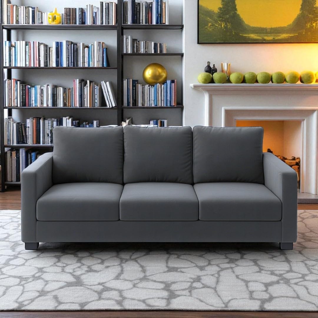 FURNY Hedstor 3 Seater Fabric Sofa Set (Dark Grey Color) | Durable Comfort | Modern Design | Ideal for Living Room-image-40