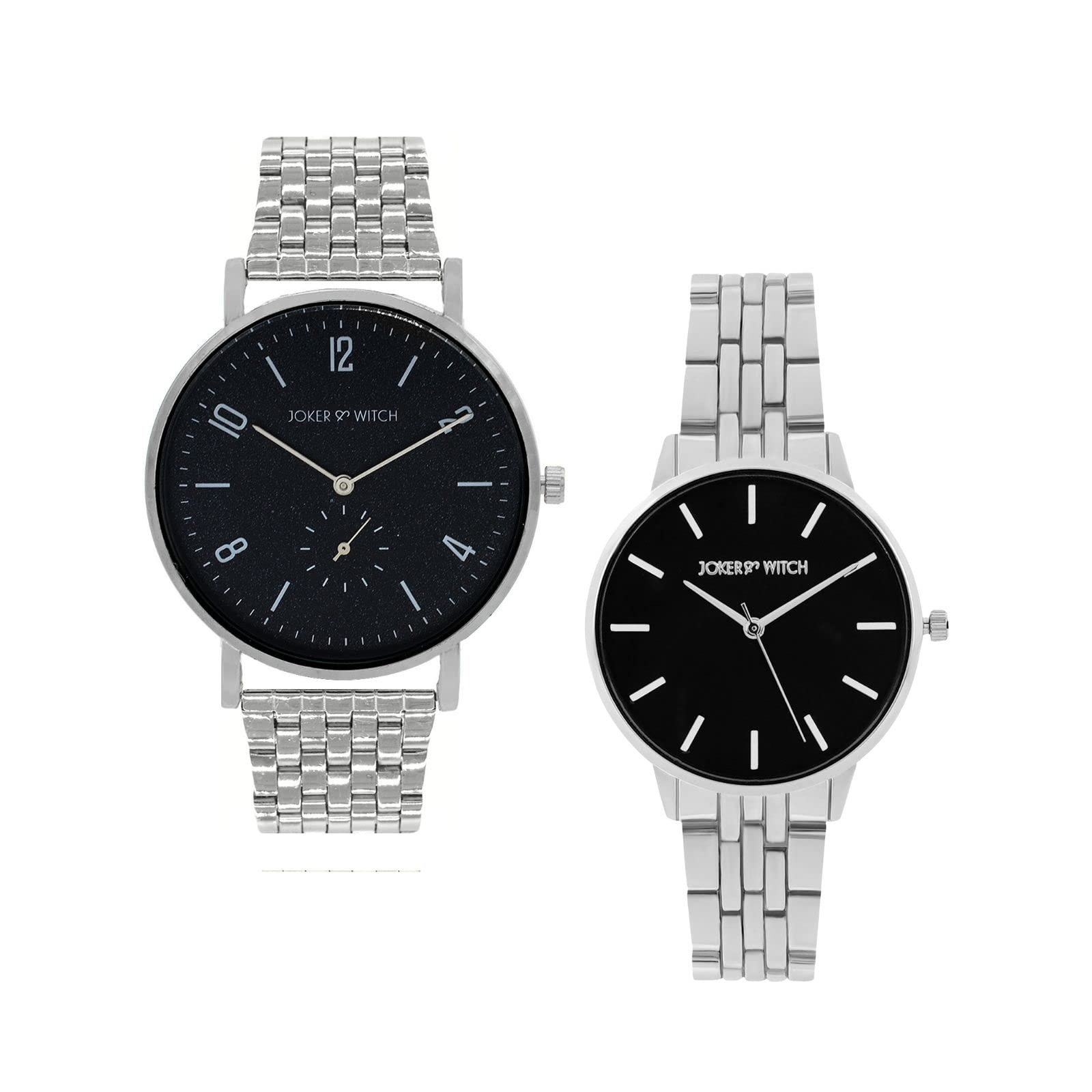 Joker & Witch Stainless Steel Cole & Vanessa Couple Analogue Watches, Black Dial, Silver Band (B0BVB4N3L6) Amazon Price History, Amazon Price Tracker