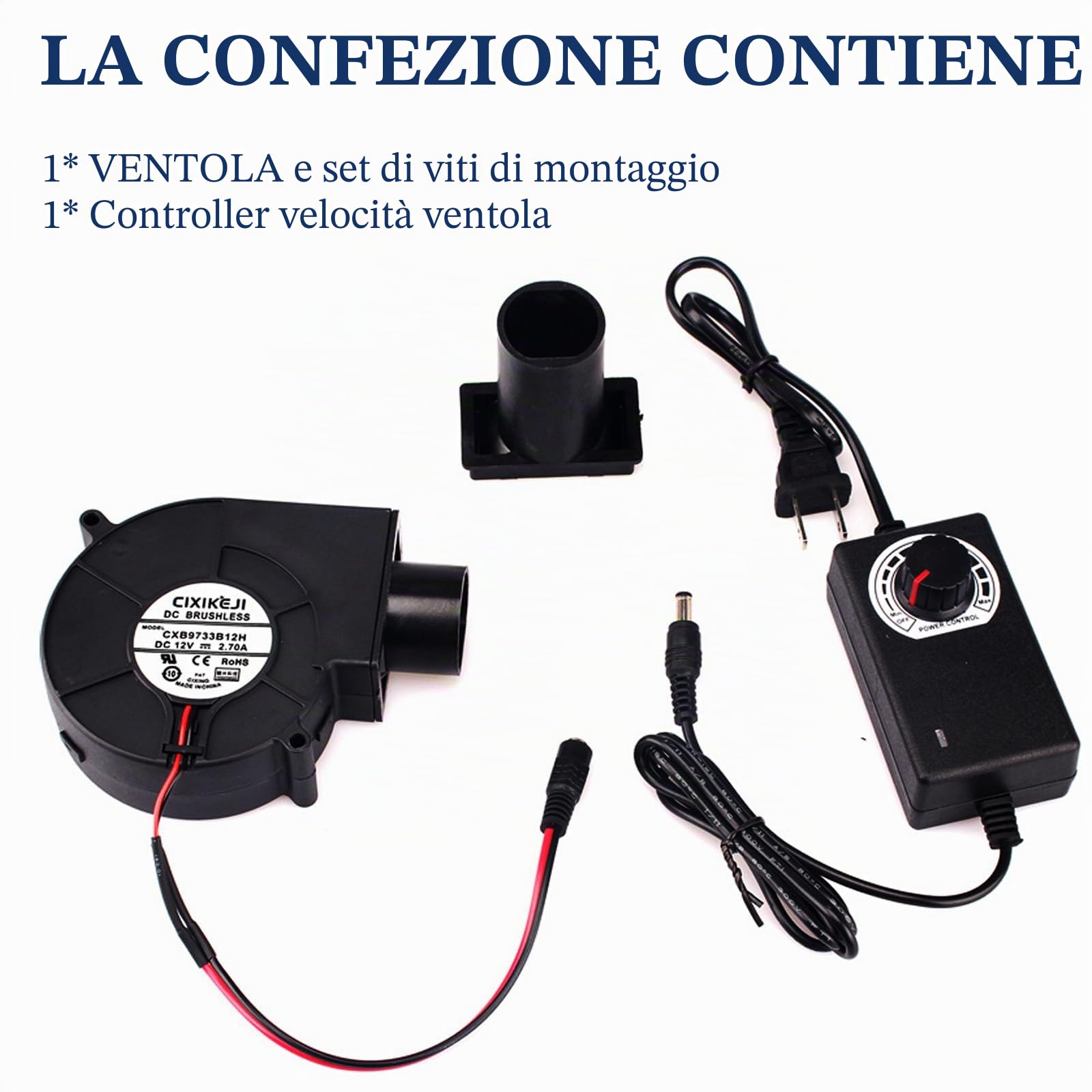 Ventilatore radiale 220 V con regolatore di velocità, ventola di raffreddamento regolabile 12 V con uscita dell'aria