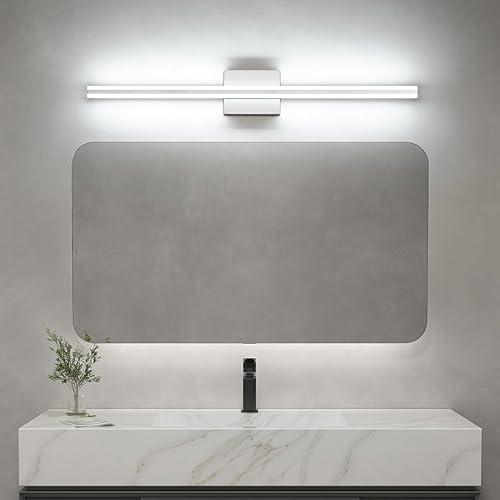 Miniatura 5 de SOLFART Lámpara LED de tocador para baño, 31.9 pulgadas, moderna, plateada, para baño, 6000 K