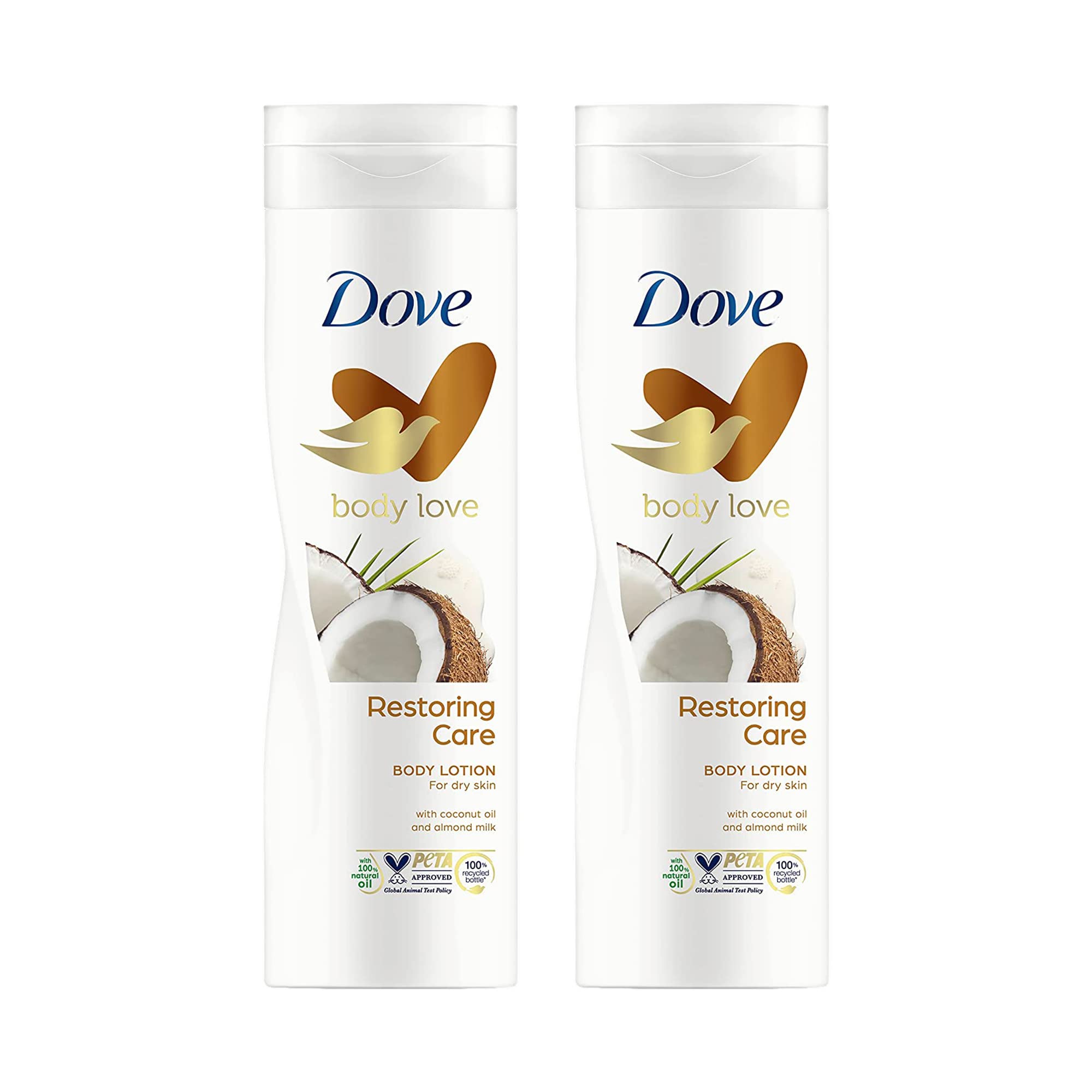 Dove Body Love Restoring Care Body Lotion, made with 100 percent Natural Oils, Coconut Oil and Almond Milk, up to 72 hours of Moisturization, 250ml (Pack of 2)