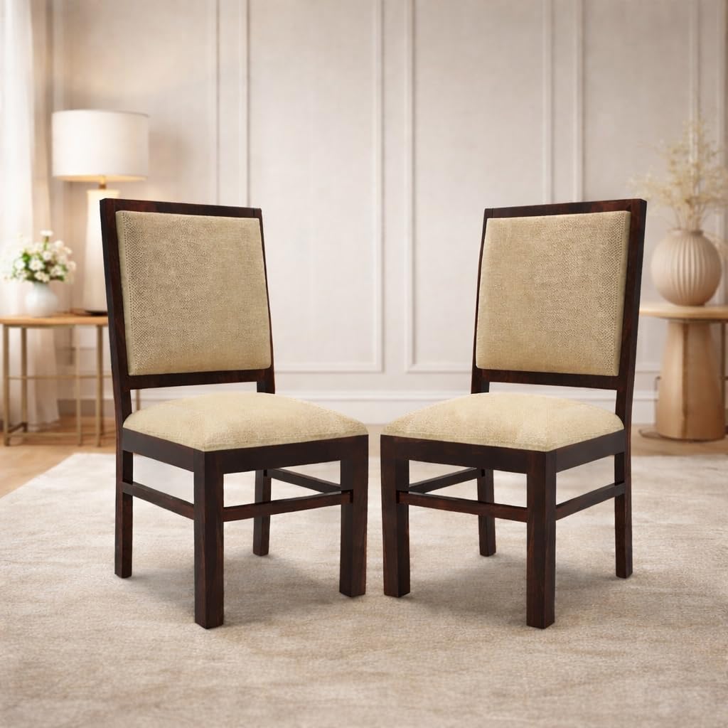 KENDALWOOD Furniture Solid Sheesham Wood Dining Chair | Multipurpose Chair | Dining Chairs Set of 2 for Home & Office |Walnut Finish with Cream Cushions