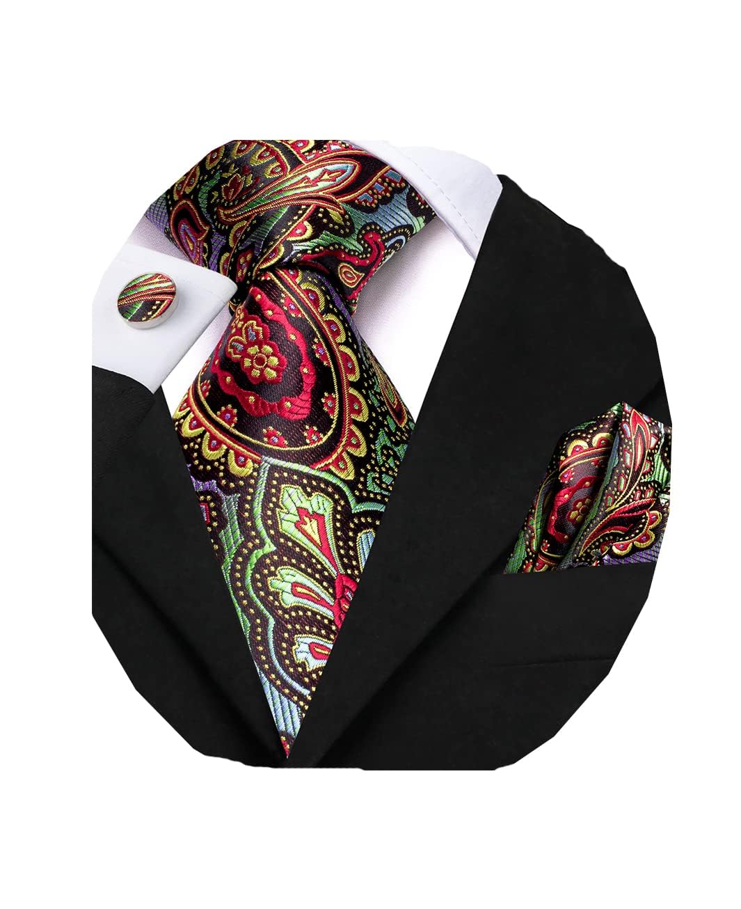 Dubulle Mens Paisley Striped Tie WOVEN Necktie for Men and Handkerchief Cufflinks Set Wedding Formal Business