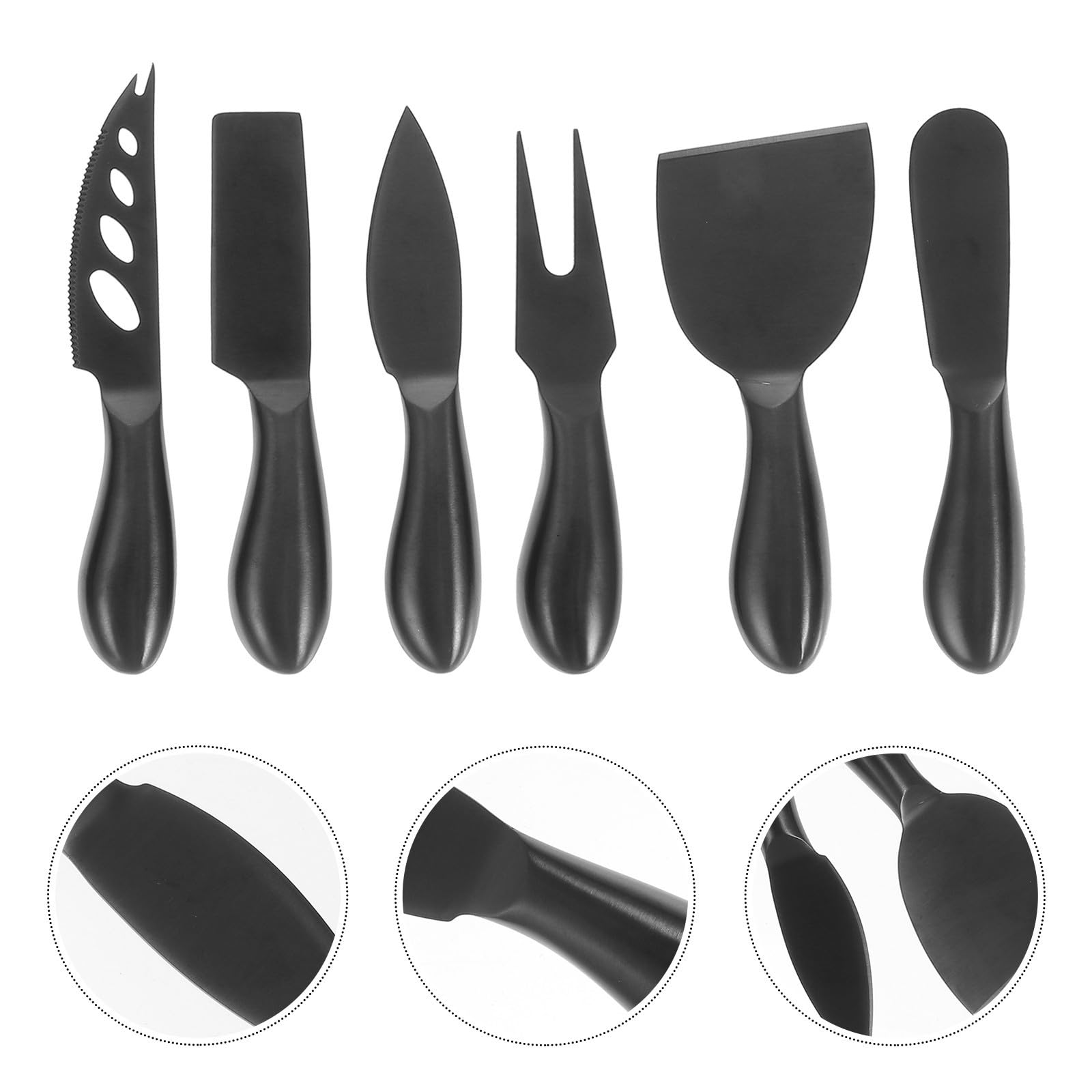 KICHOUSE Set de 6 Cuchillos para Queso de Acero Inoxidable Negro | Uso en Cocina y Restaurante, Formato Compacto, Corte Preciso para Piezas Blandas o Resistentes