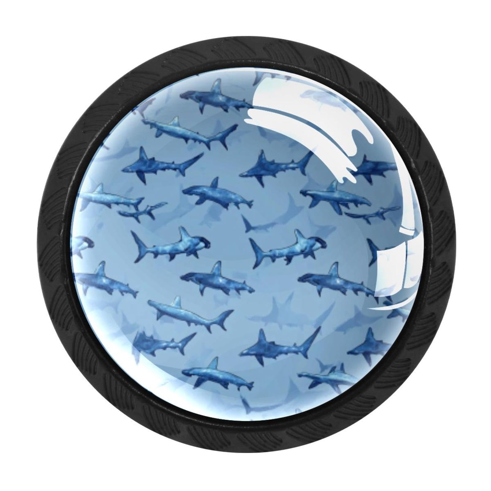 CHENZZZZ 4 Pieces Hammerhead Shark (3) Drawer Knobs, 35mm Black Kitchen Cabinet Knobs, Drawer Pulls and Knobs, Glass Cabinet Hardware Single Hole Knob for Cabinets and Drawers Round