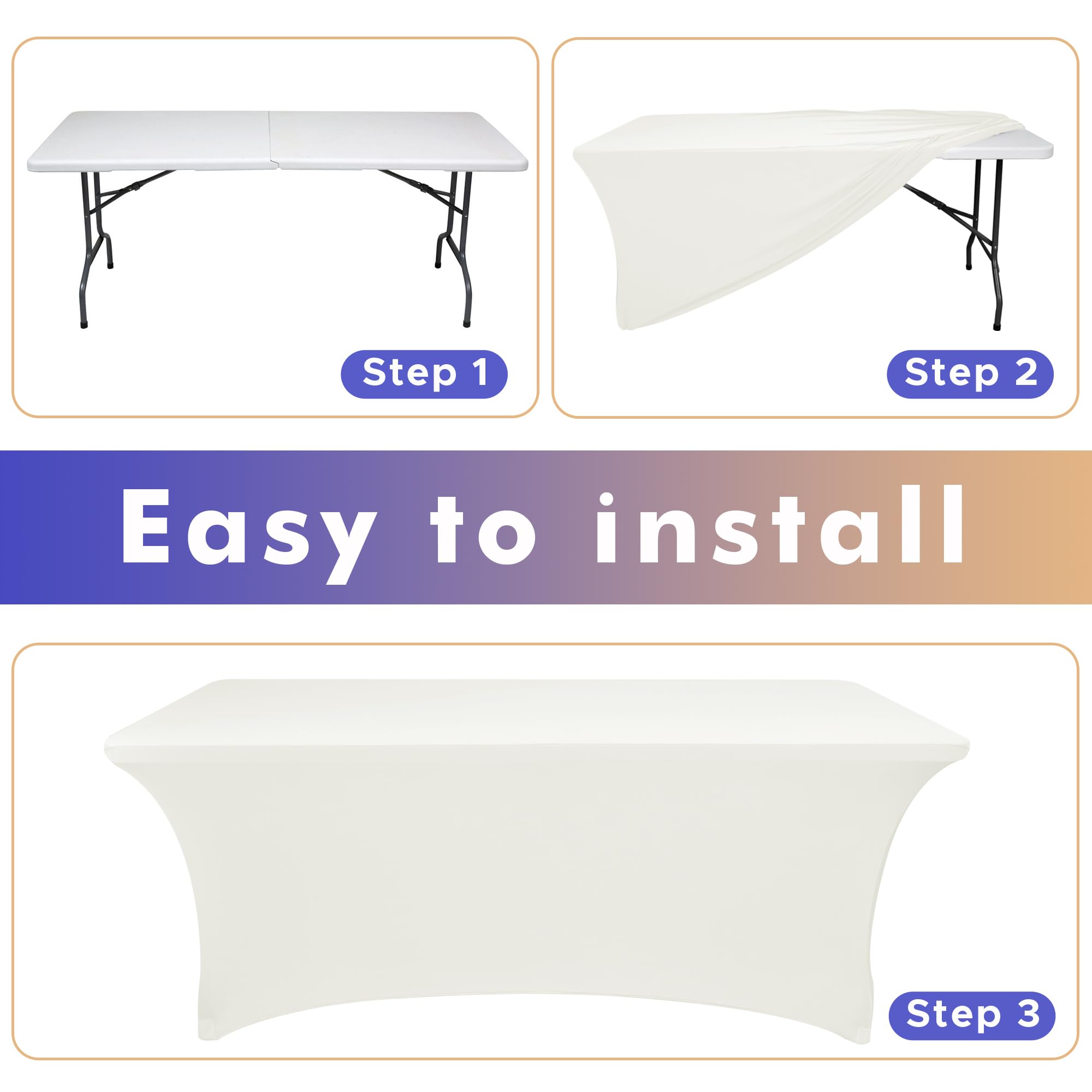 Nasitos 2 Pack Beige Tablecloths Fitted For 8 Foot Tables-Open Back - View #3