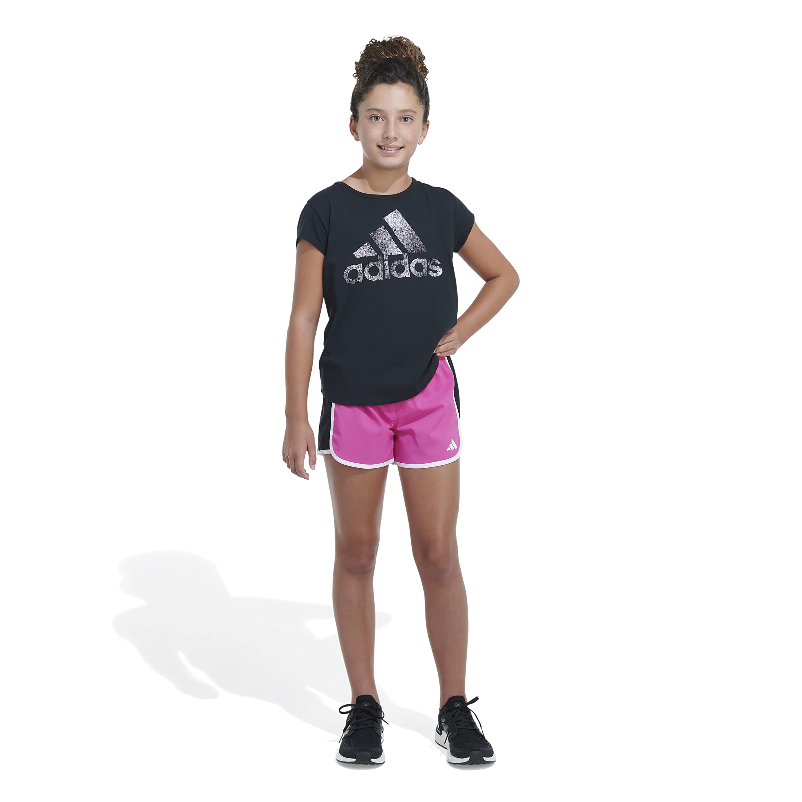 adidas Girls' Big Elastic Waistband Color Block Woven Pacer Shorts, Semi Lucid Fuchsia, XL (16)