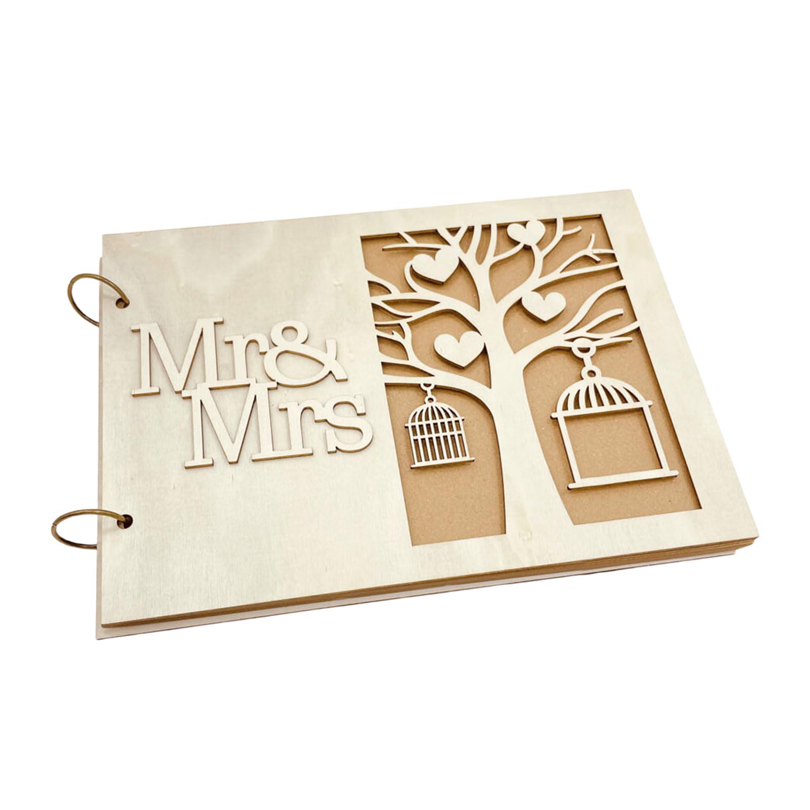 YWLUUOO 20 Pages Guest Book Elegant Engagement Guestbook Wood Construction Name Sign Board Decoration Wedding Guest Book