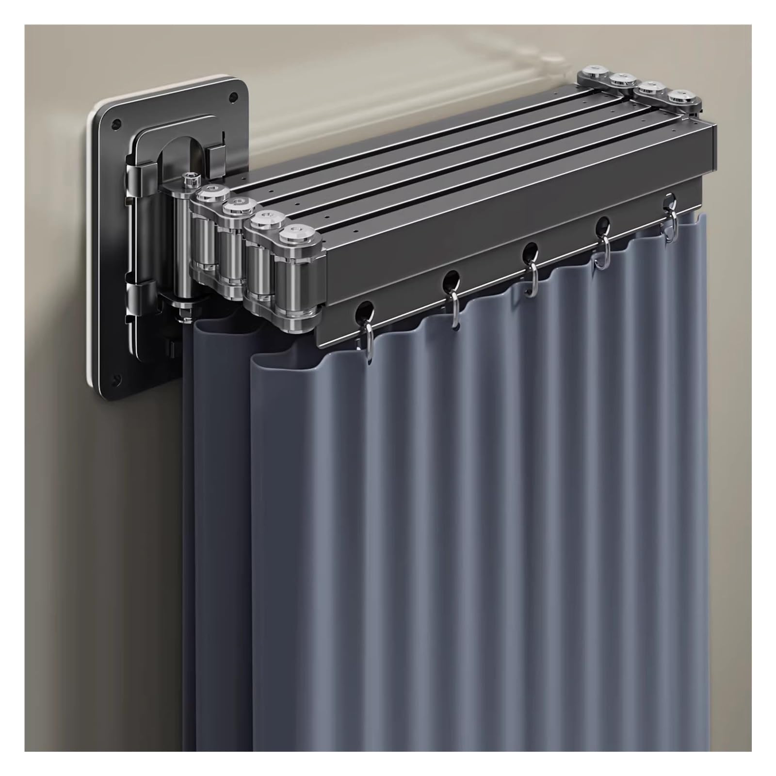 Tringle à rideau de douche pliable et réglable en métal blanc pour espace réduit
