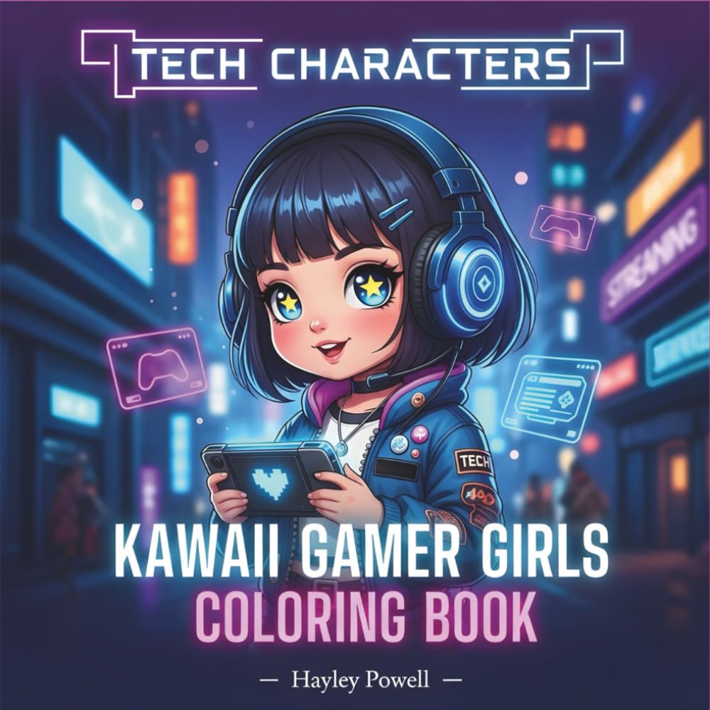 Tech Characters: Kawaii Gamer Girls Coloring Book - 40 Adorable Gaming Adventures with Virtual Reality Explorers, Retro Arcade Lovers, AI Assistants ... Stories for Adults (Anime Coloring Book)