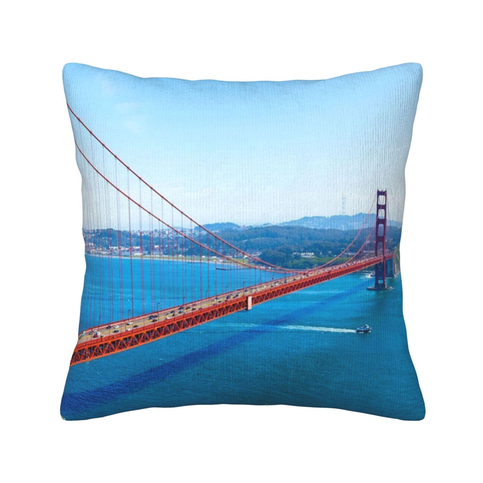 Housse de coussin velours côtelé imprimé Golden Gate haut de gamme