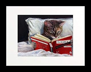 Framed Late Night Thriller - Cat Reading to Kill a Mockingbird by Lucia Heffernan 14x11 Feline Art Print Poster Humor