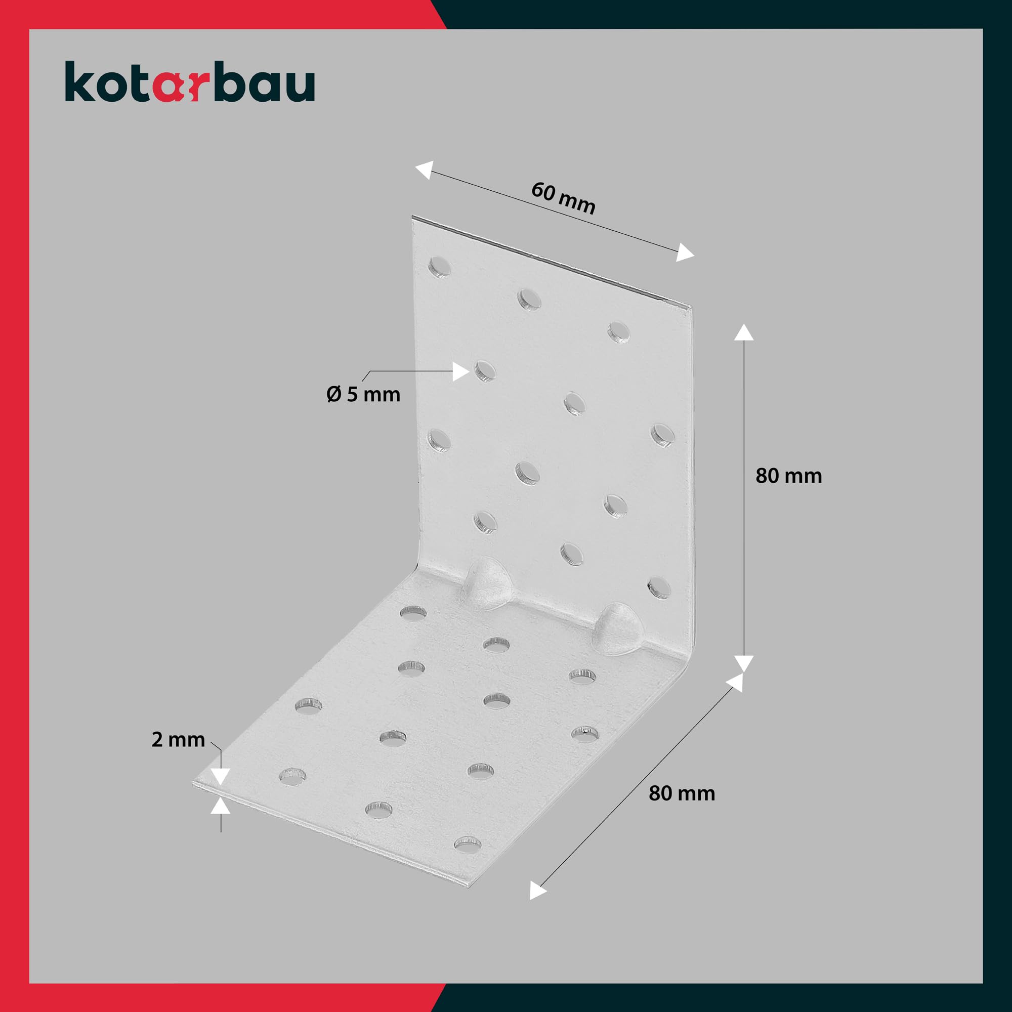 KOTARBAU® 12 szt. Kątownik Ciesielski - Łącznik Budowlany - 80 x 80 x 60 mm - Stal ocynkowana - z Przetłoczeniem - Nierdzewny