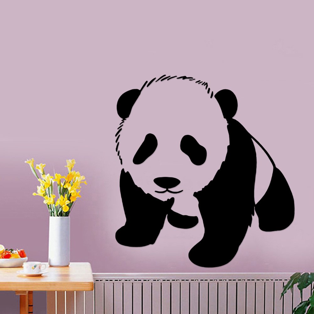 Baby Panda Bear Removable Wall Sticker Art Home Office Room Mural Decor Vehicle Car Truck Window Bumper Graphic Decal- (6 inch) / (15 cm) Tall MATTE BLACK Color