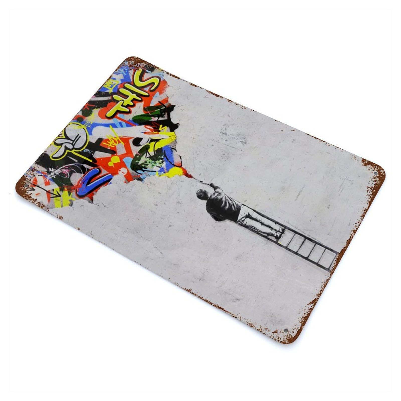 Graffiti Wall Painter Decorative Tin Sign 11.8"x7.9", Old School Wall Decor for Garage, Pub Or Kitchen