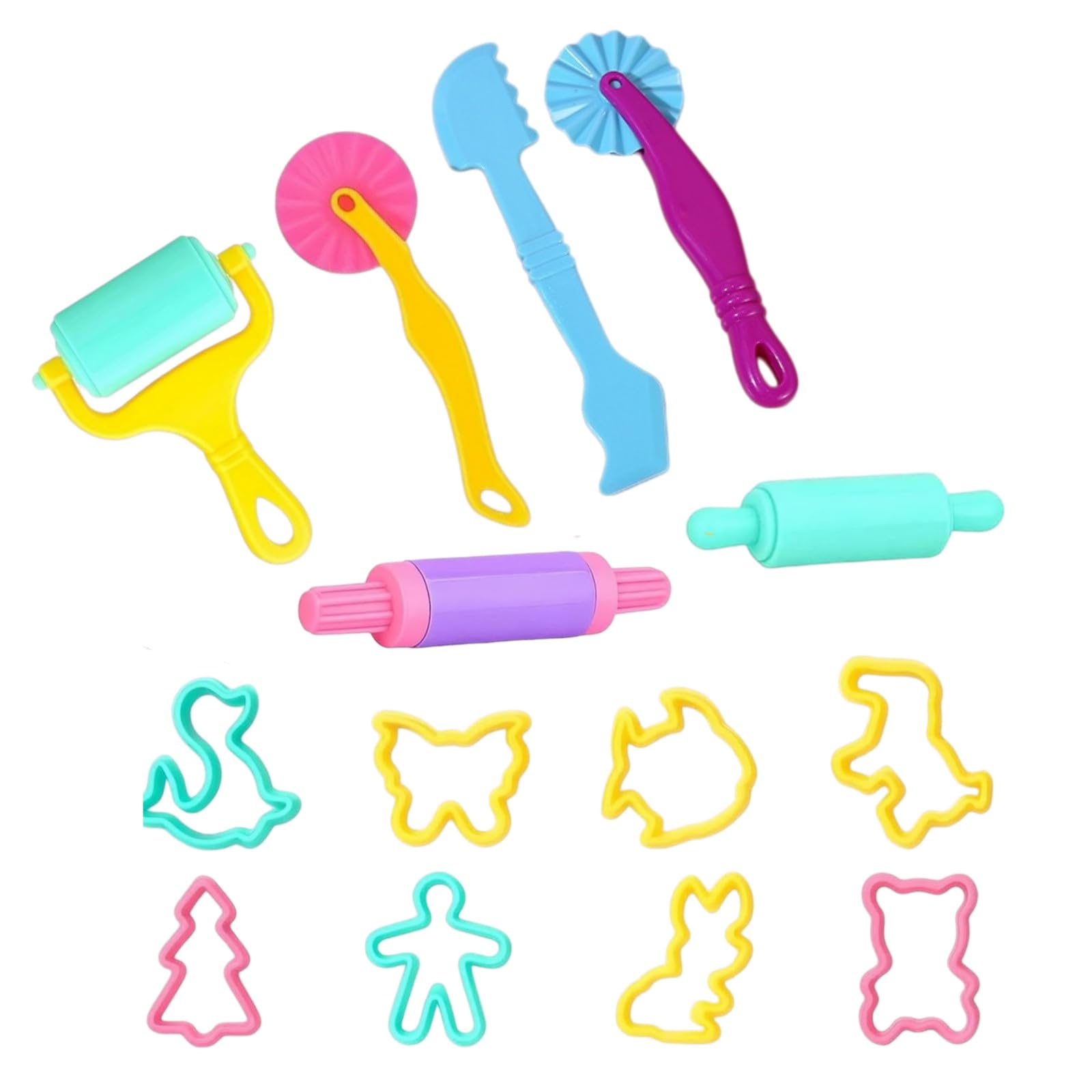 Winnsell 15Pcs Playdough Set, Random Color Clay Dough Tool Kit Creative Play Doh Tools Kit with Cutters Rollers Moulds and 8 Animal Molds Plastic DIY Clay Dough Set for Kids Adult