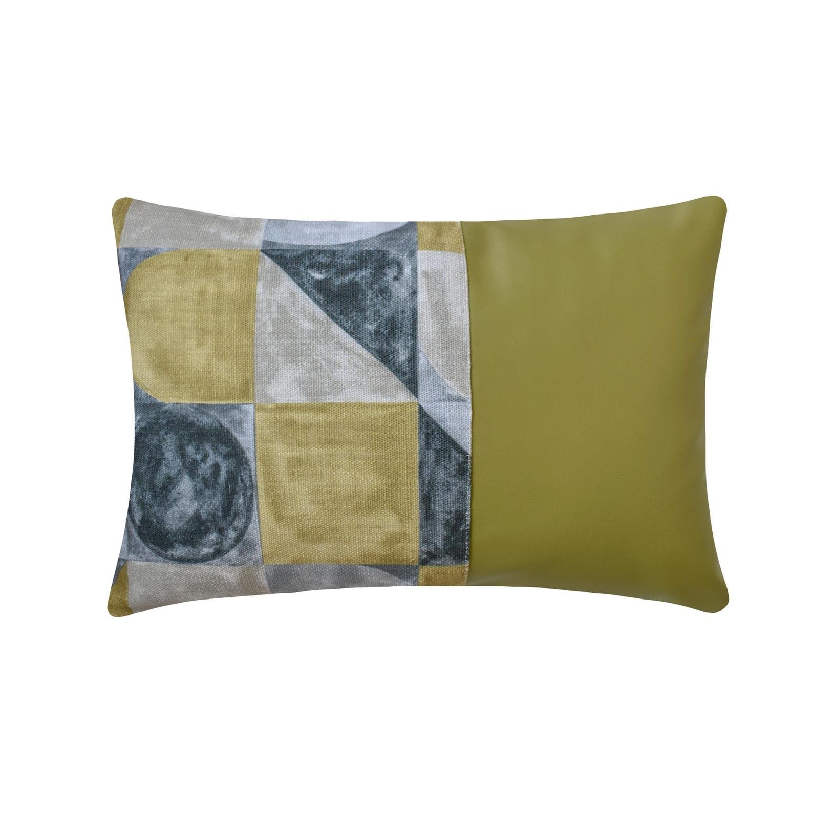 The HomeCentric Decorative Lumbar Cushion Covers Chartreuse Green 30x35 cm (12"x14") Cotton & Faux Leather Painted, Texture, Patchwork Cushion Cover For Sofa, Abstarct Modern - Joyful Jumble C — image 1
