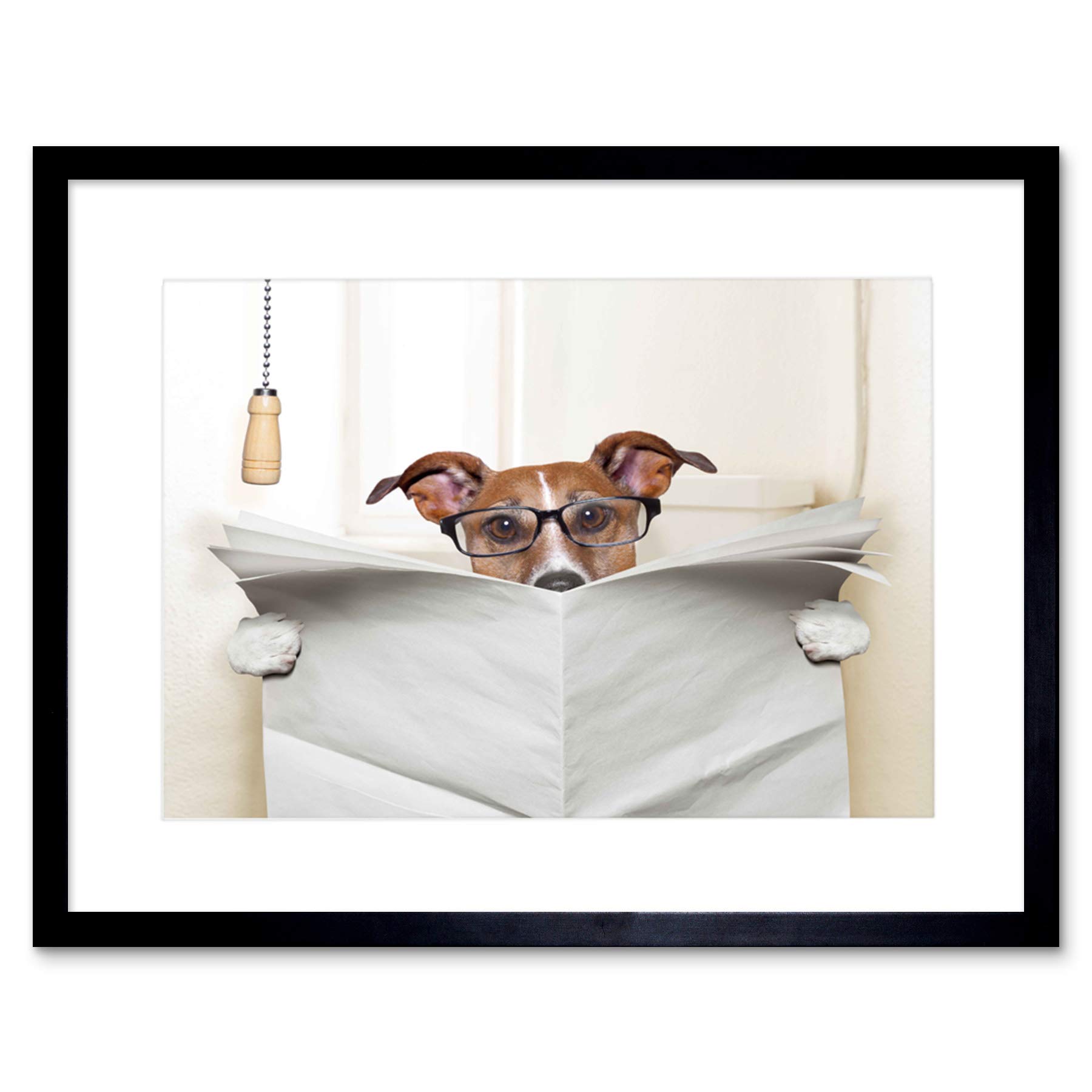 Wee Blue Coo Composition Jack Russell Newspaper Toilet Funny Art Framed Wall Art Print