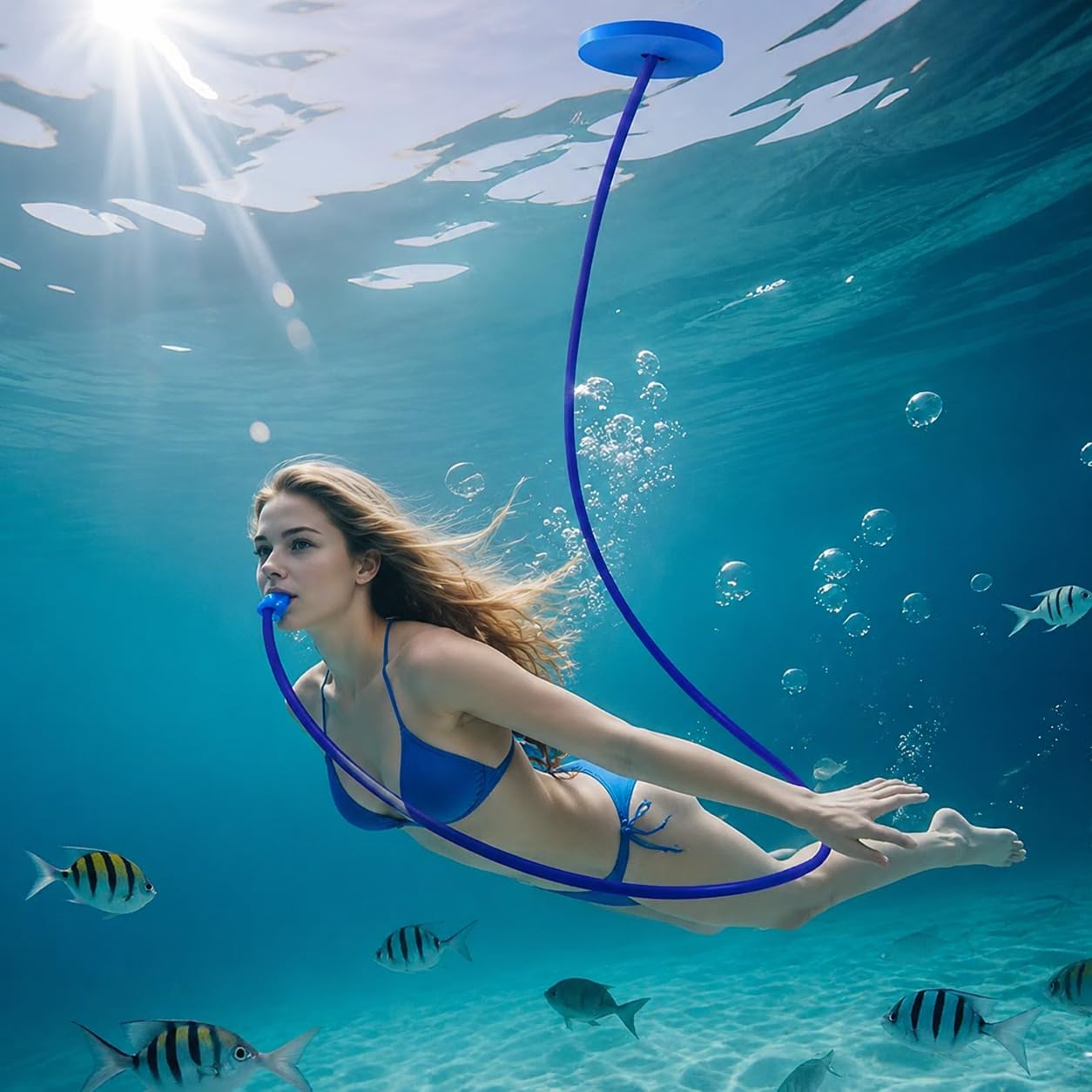 Dry Snorkel for Swimming Snorkel for Training, Full Face Snorkeling Gear, Breathing Tube for Underwater Practice, Diving Equipment Apparatus for Adults Open Water Stream,200cm