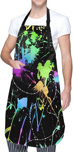 Miniatura 2 de Giwawa Delantal unisex para adultos, impermeable, resistente a las manchas, delantal de cocina con 2 bolsillos para BBQ, parrilla y pintura