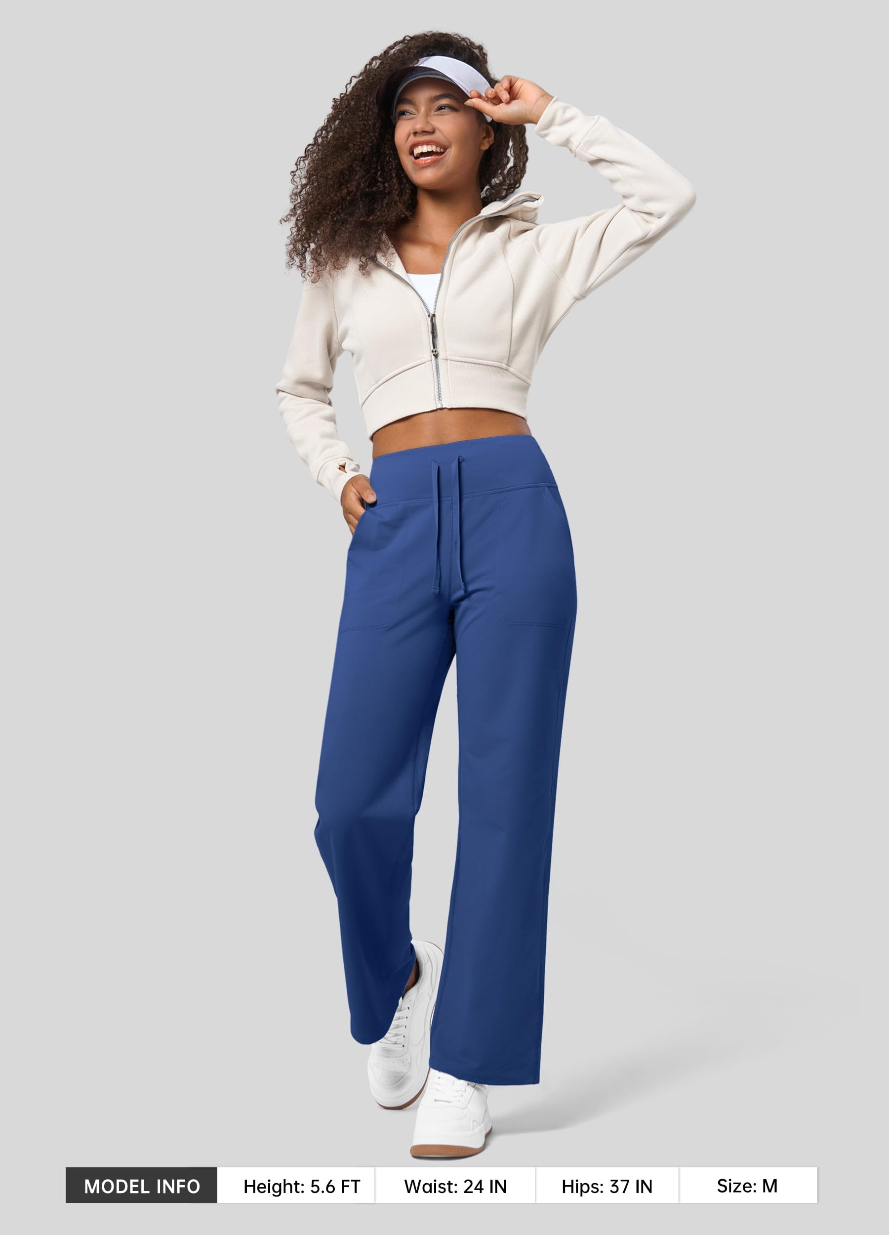 Willit Pantalones térmicos con forro polar para mujer, de pierna ancha, para yoga, invierno, con bolsillos, cintura alta, pantalones casuales para descansar
