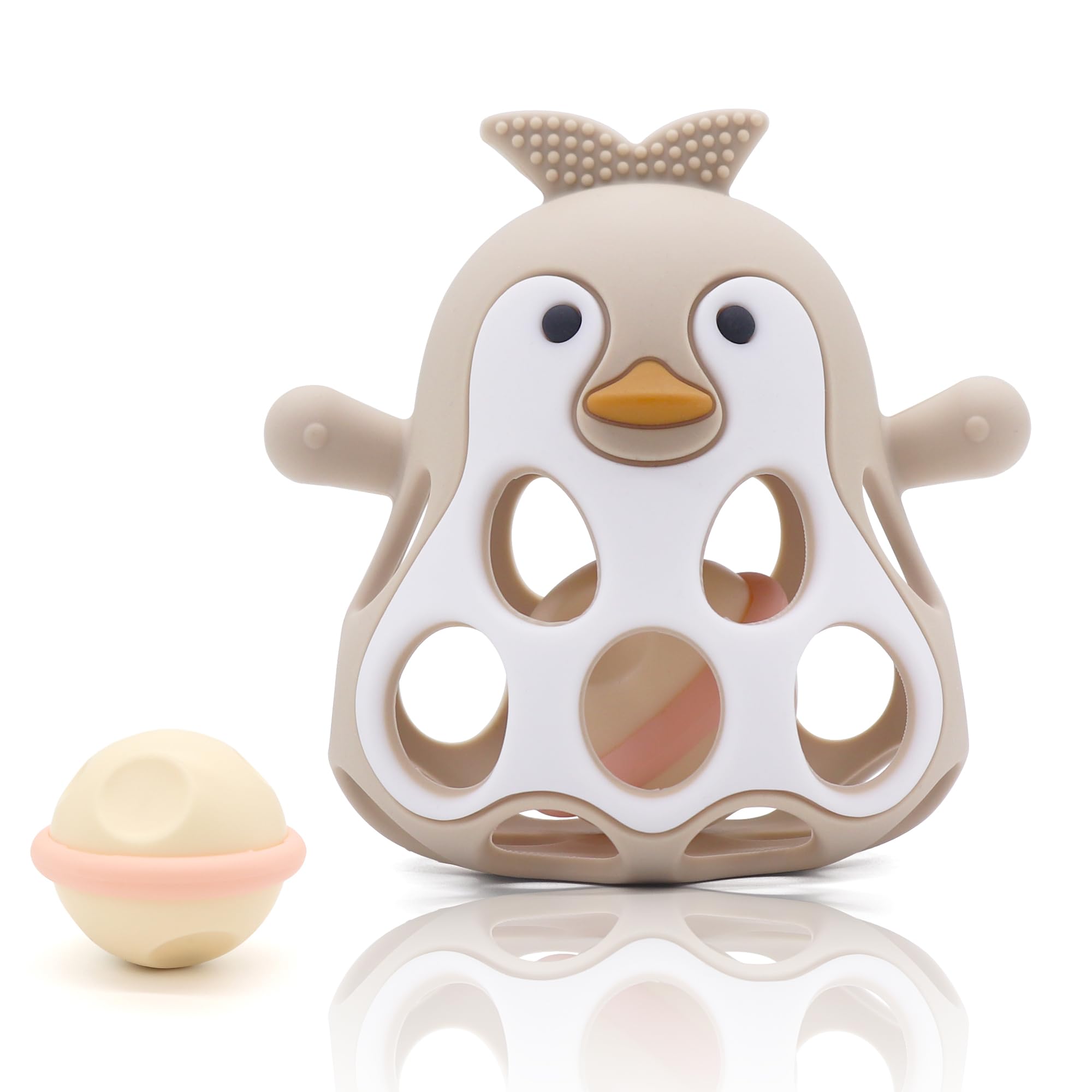 farout Pinguin Rassel-BPA frei Spielzeug ab 3 Monate - Ideal als Zahnungshilfe Mädchen und Jungen - Beißring Baby & Montessori Spielzeug Baby ab 6 Monate -Inspirierendes Geschenk.