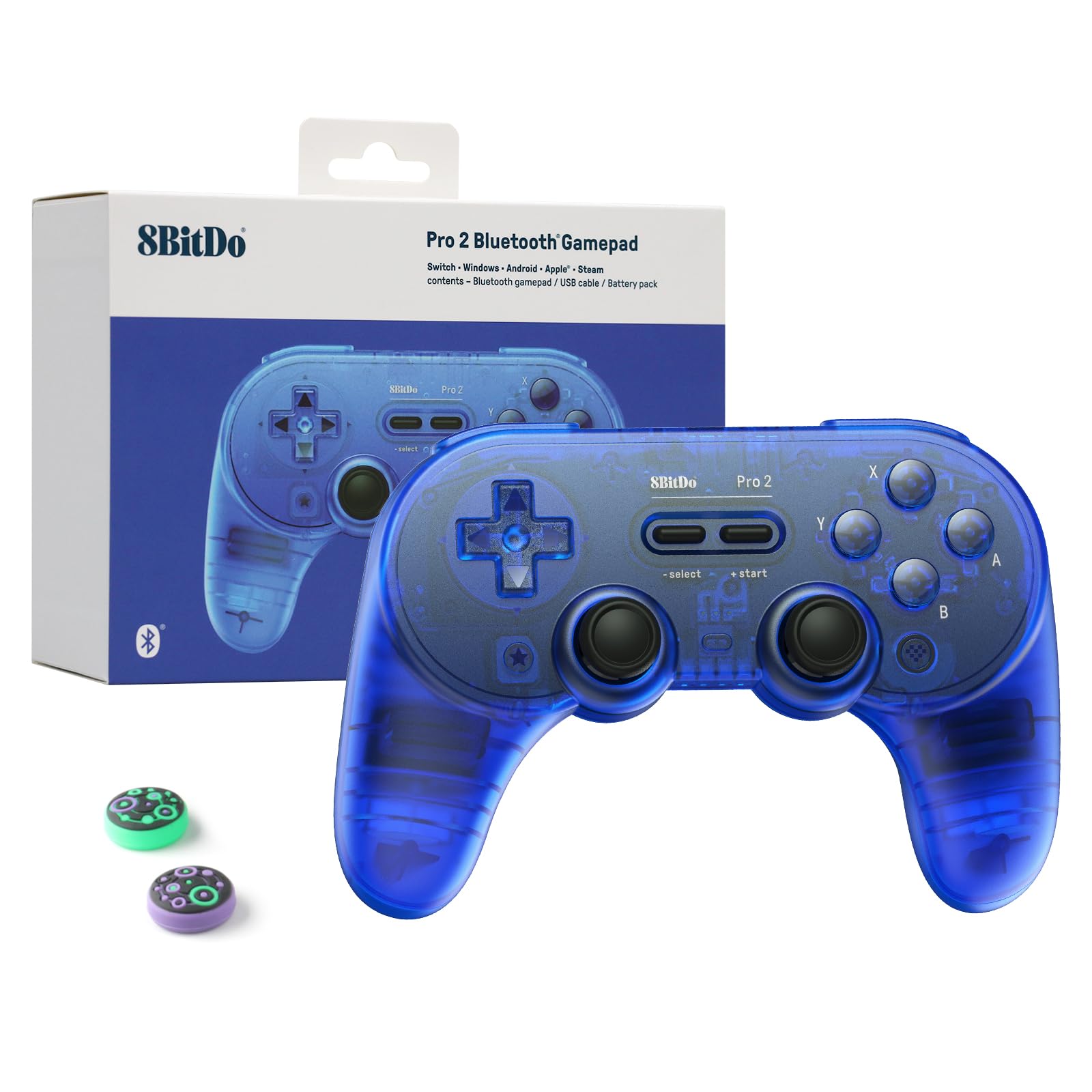 8Bitdo Pro 2 Wireless Bluetooth Controller (Hall Effect Joystick Update) - for Switch/Switch 2 PC Windows Android MacOS Steam Raspberry Pi (Transparent Blue)