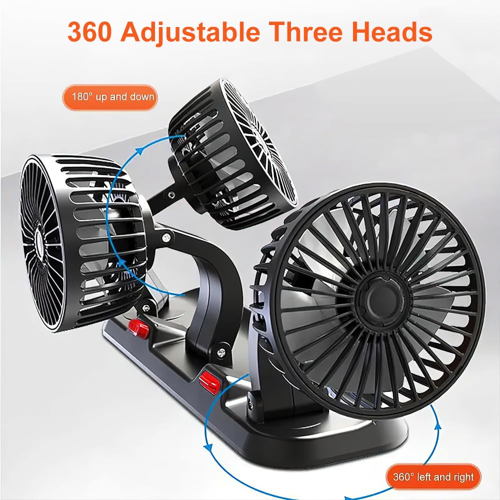 Ventilateur de voiture, Ventilateur électrique, Ventilateur USB portable, Ventilateur Électrique Automobile À Trois Têtes, Rotation 360 ° 2 Vitesses Convient à Toutes Les Voitures Familiales