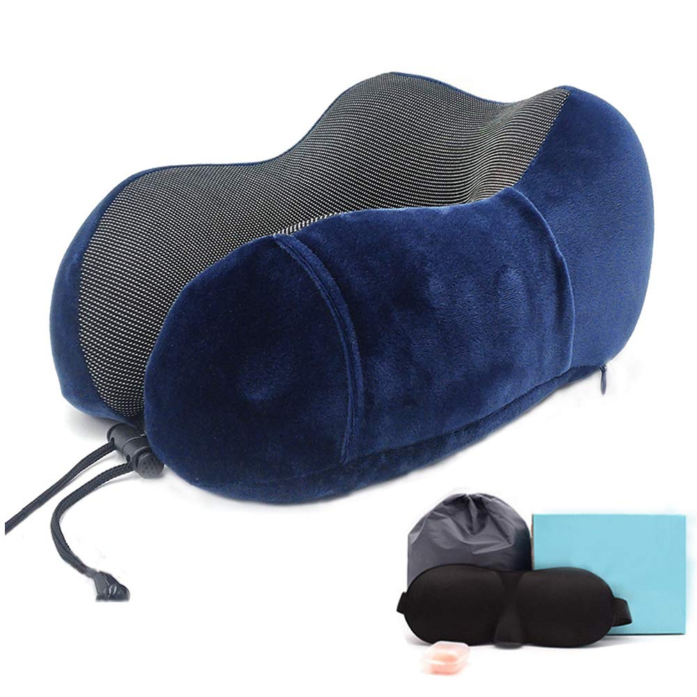 ZLofe Travel Pillow, Neck Support Flight Pillow, Comfortable Breathable Cover Machine Washable, Airplane Travel Kit with 3D Sleep Mask, Ear Plugs Bag,Navy